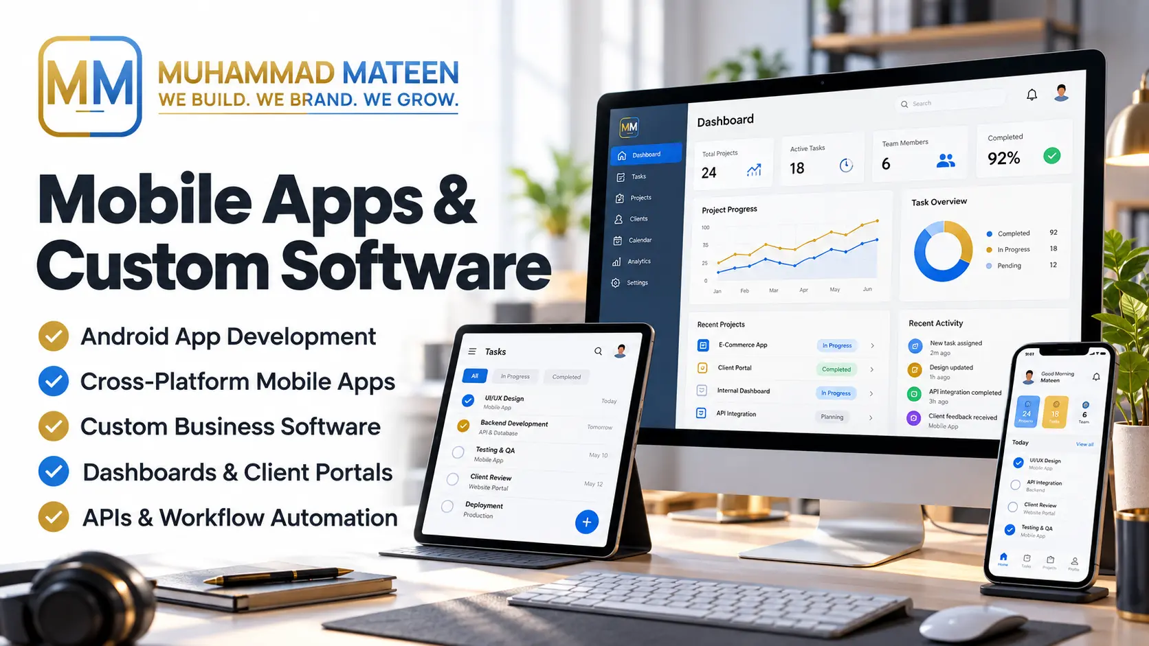 Muhammad Mateen - Mobile Apps & Custom Software. Android App Development; Cross-Platform Mobile Apps; Custom Business Software; Dashboards & Client Portals; APIs & Workflow Automation