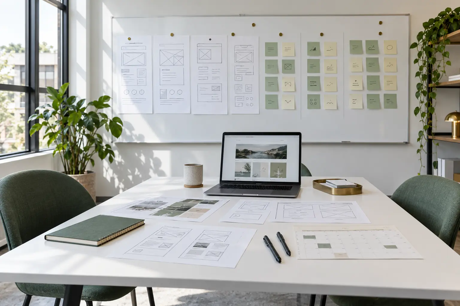 Project planning table with website wireframes, notes and roadmap by Muhammad Mateen.
