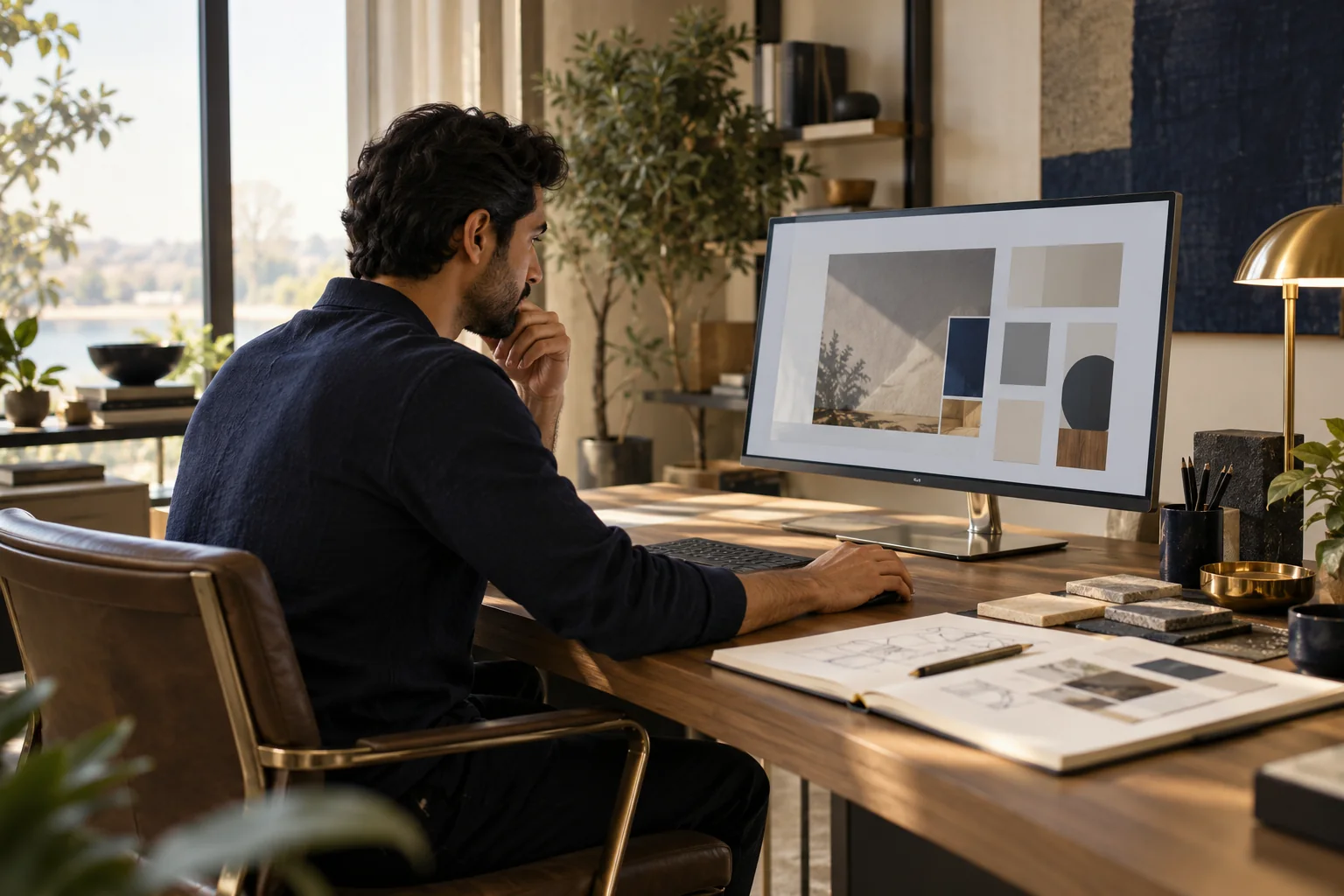 A designer reviewing a digital layout.