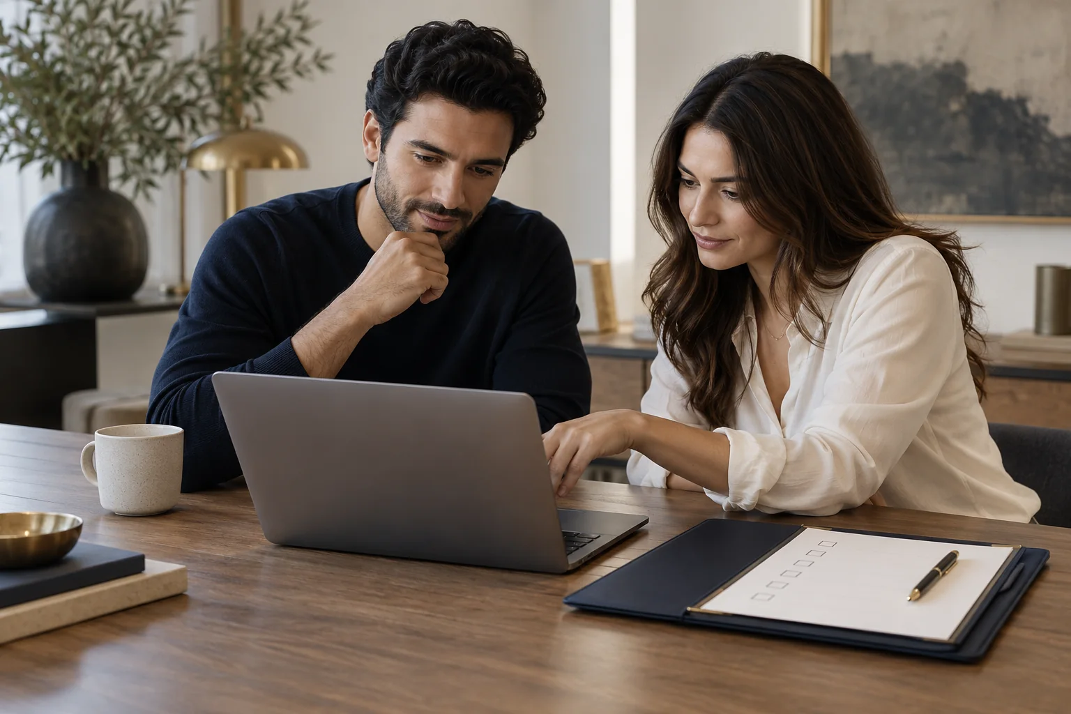 Collaborators reviewing work before a handover.